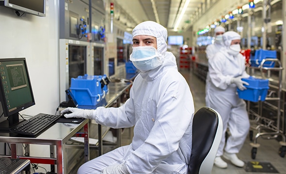 employee working protective suit